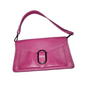 Borse In Pelle Italian Made Fushia Pink Leather Shoulder Bag Removable Straps